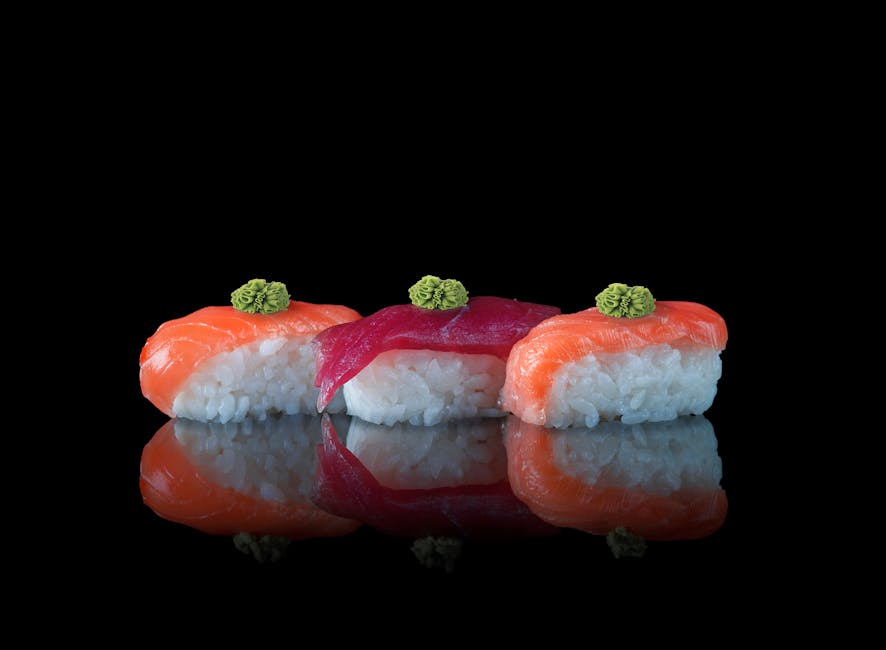 Salmon and tuna nigiri with wasabi