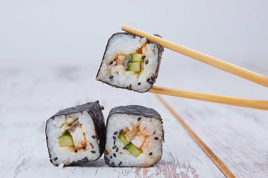 Salmon sushi platter close-up
