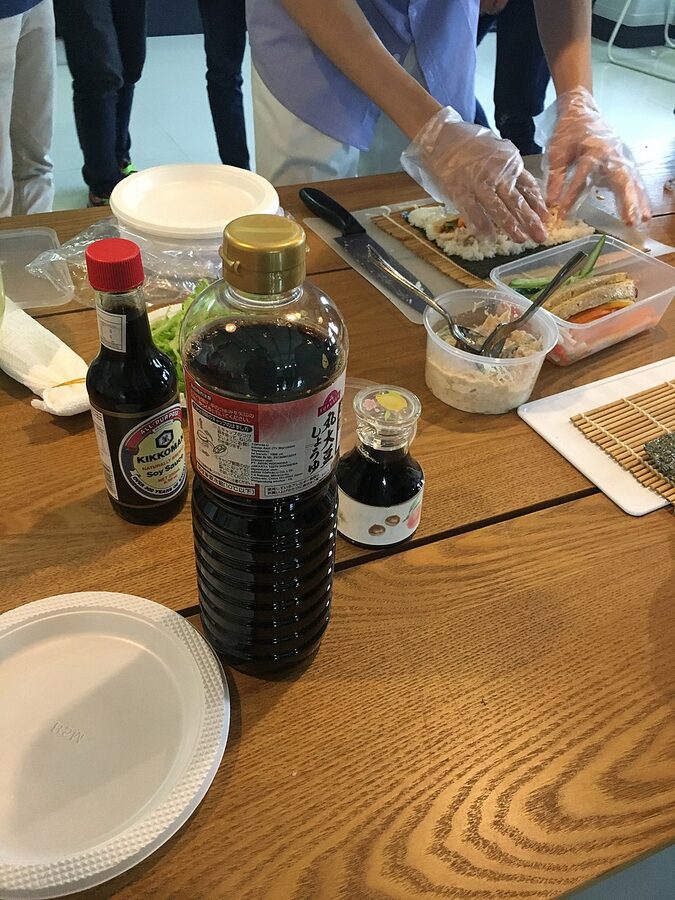 Sushi making rolls cut and plated