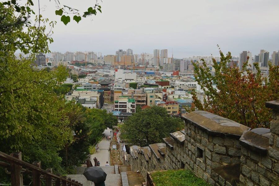 Suwon city from Hwaseong Fortress wall