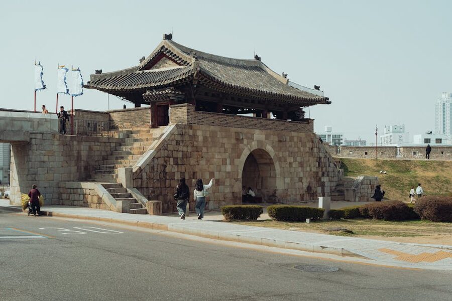 Traditional Korean gate at Hwaseong Fortress Suwon