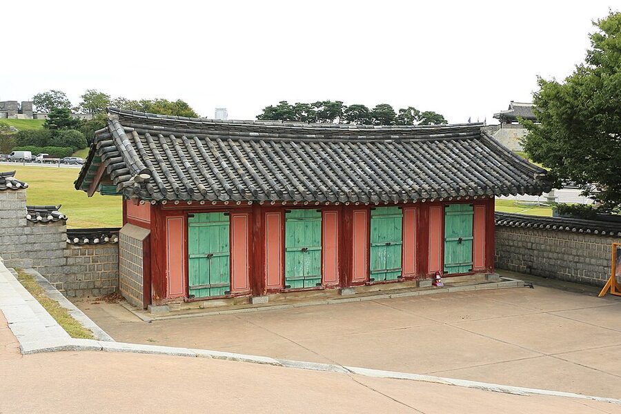 Hwaseong Fortress wall stretch with battlements