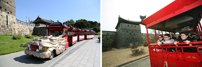Hwaseong tourist trolley at Suwon fortress