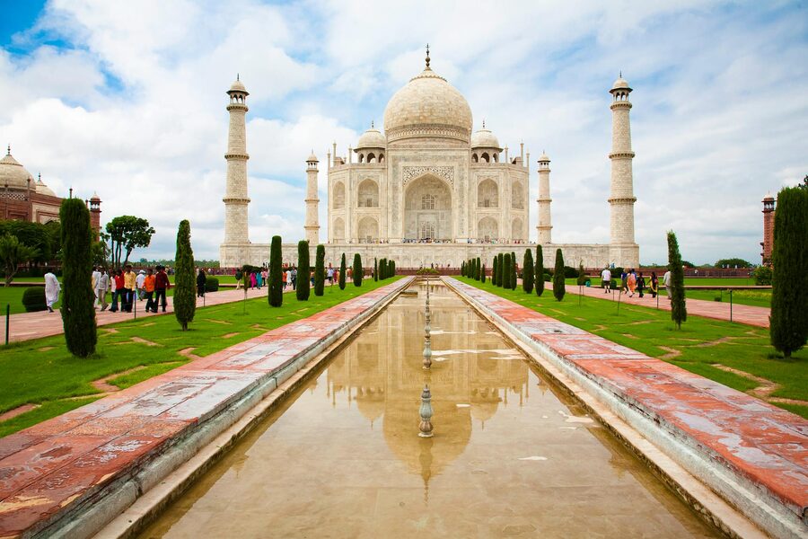 Taj Mahal with reflecting pool and gardens
