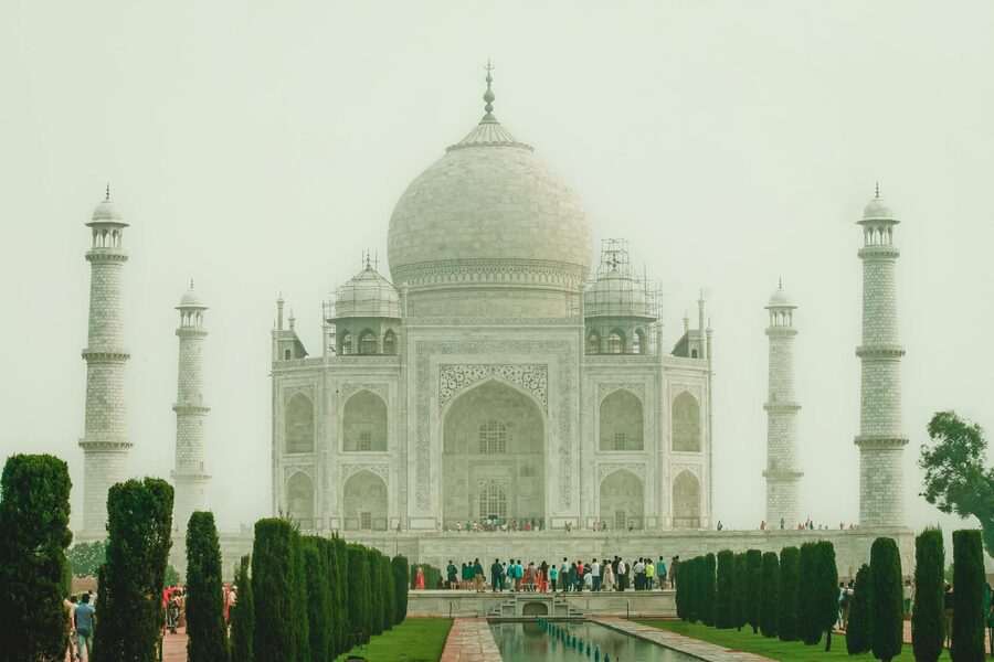 Taj Mahal with visitors in Agra India