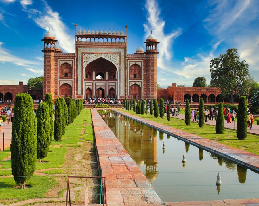 Traditional Indian architecture and courtyard near the Taj Mahal complex
