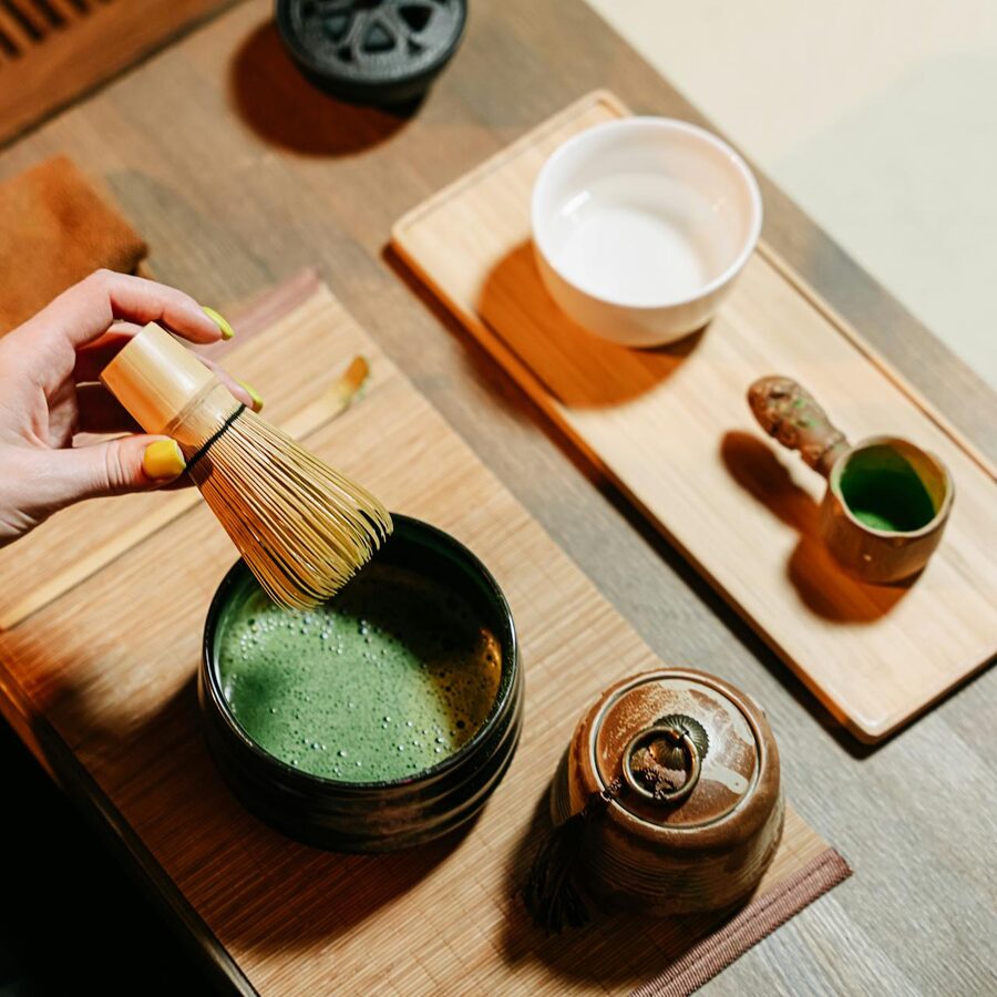 Japanese wagashi sweets served with tea ceremony
