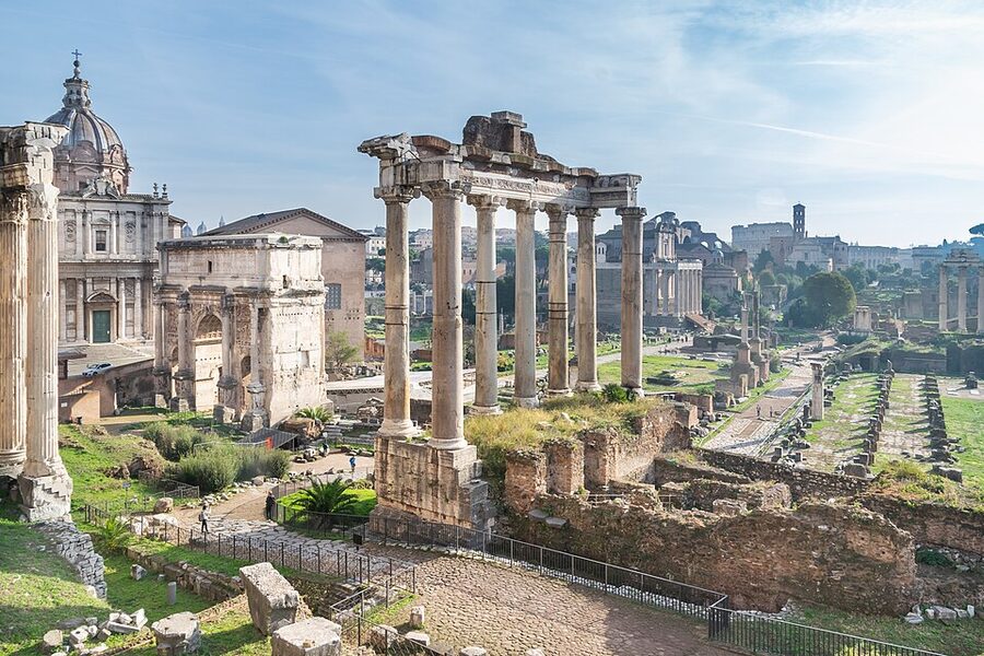 Temple of Saturn columns in the Roman Forum
