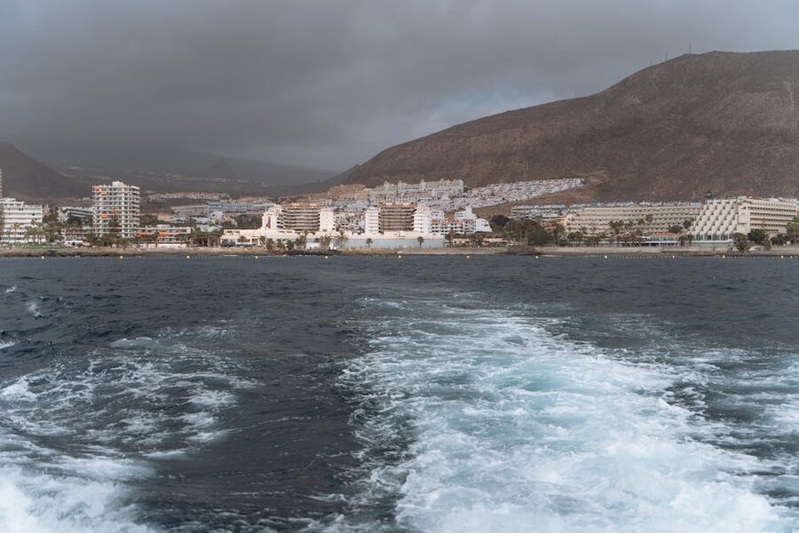 Los Cristianos coastline under moody skies, southern Tenerife
