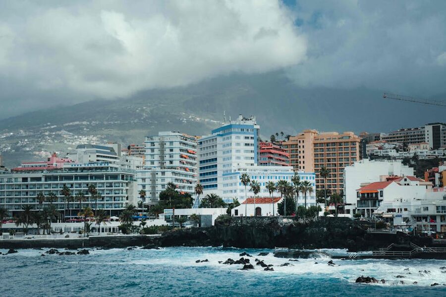 Puerto de la Cruz coastline aerial view