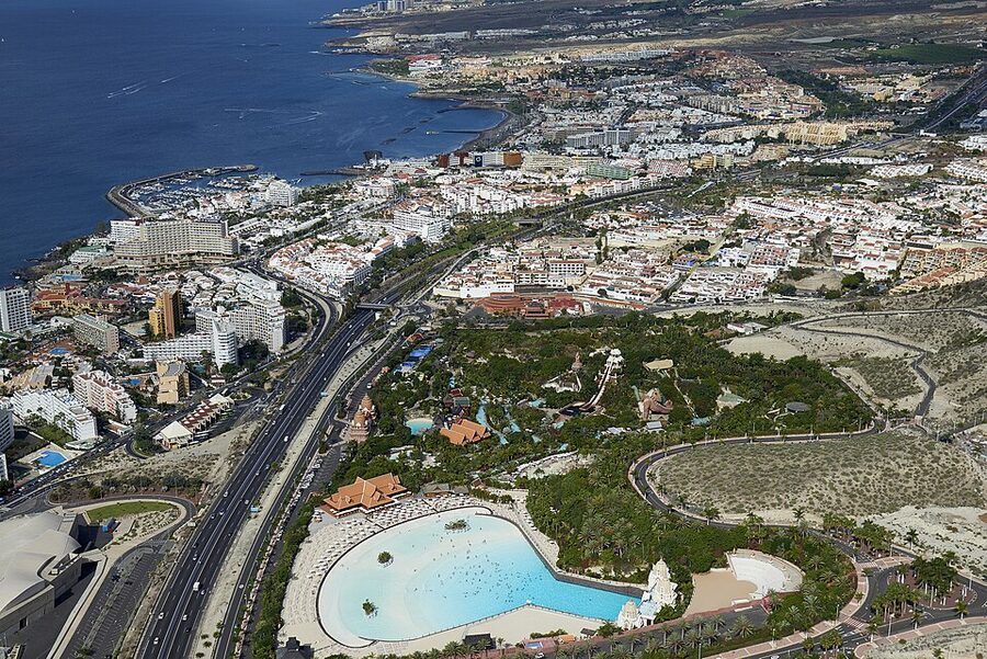 Aerial view of Adeje and Siam Park area in southern Tenerife
