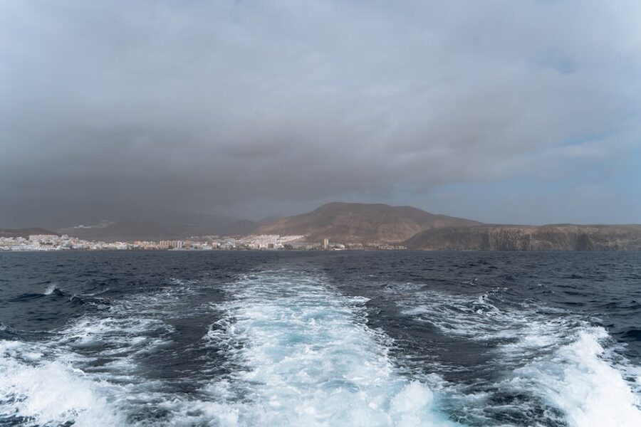 Boat wake along Tenerife coastline