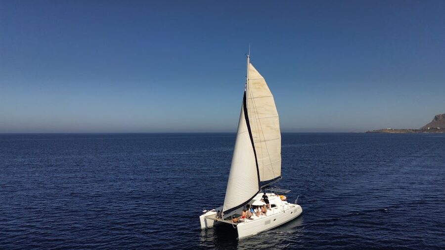 Sailing catamaran on open Atlantic Tenerife