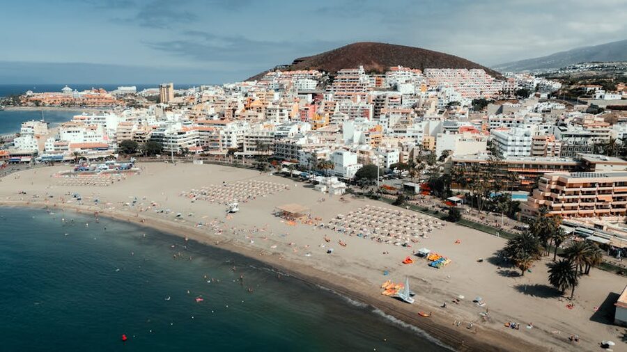 Aerial view of Los Cristianos beach Tenerife