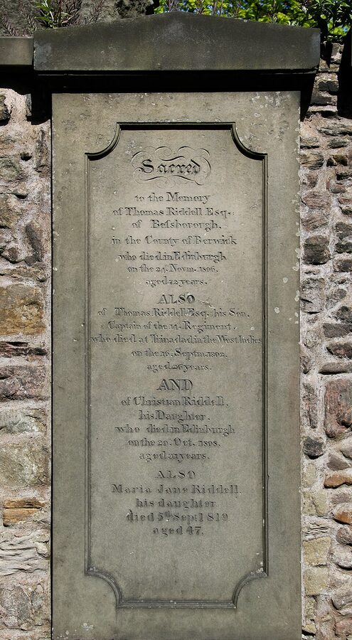 Thomas Riddell headstone Greyfriars Kirkyard close-up