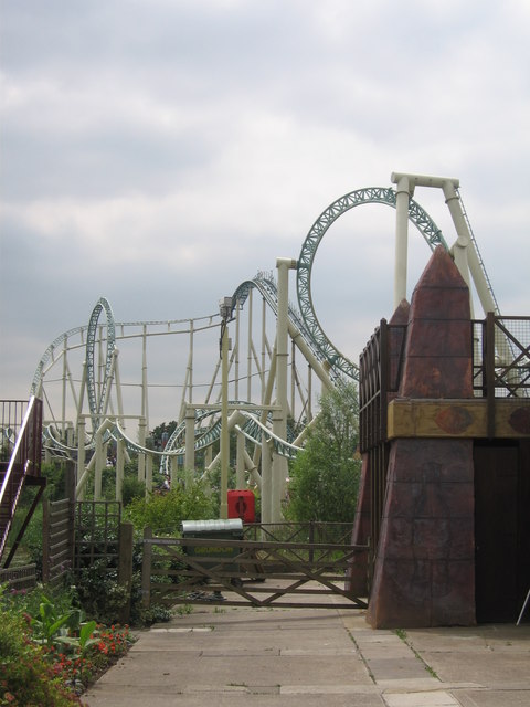 Colossus coaster loops and corkscrews at Thorpe Park