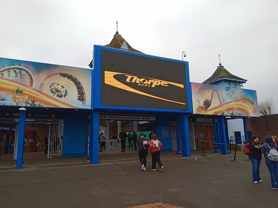 Thorpe Park main entrance gates near Staines Surrey