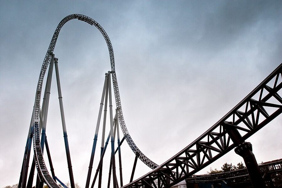 Stealth coaster launch track and 205ft top hat at Thorpe Park