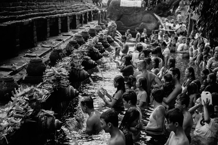 Devotees at a cleansing ritual at Tirta Empul