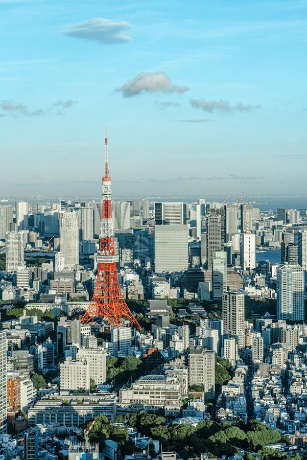 Stunning aerial view of Tokyo cityscape with the iconic Tokyo Tower