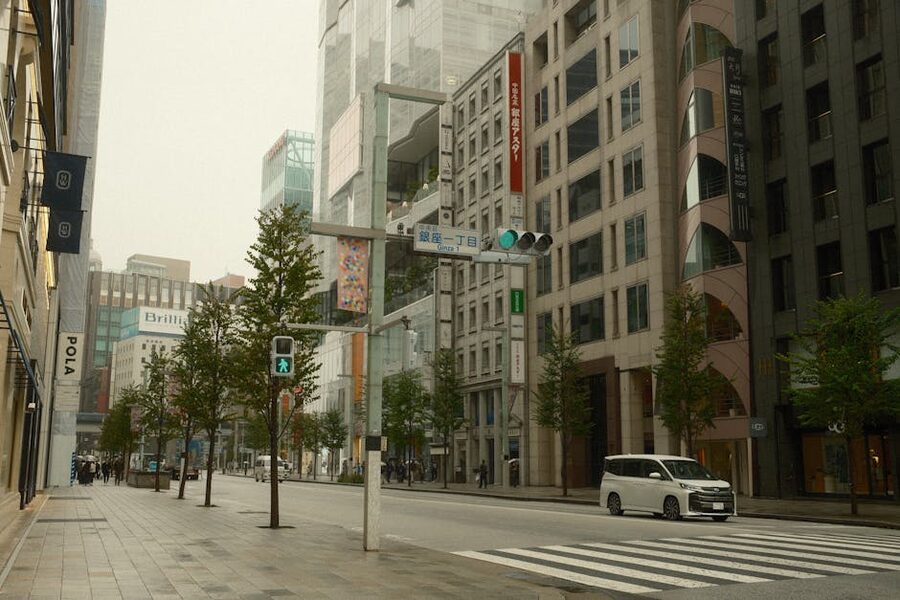 Ginza Tokyo street with skyscrapers during daytime