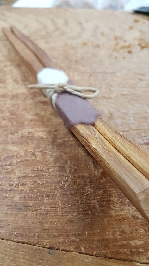 A pair of handmade sugi wood chopsticks finished with oil