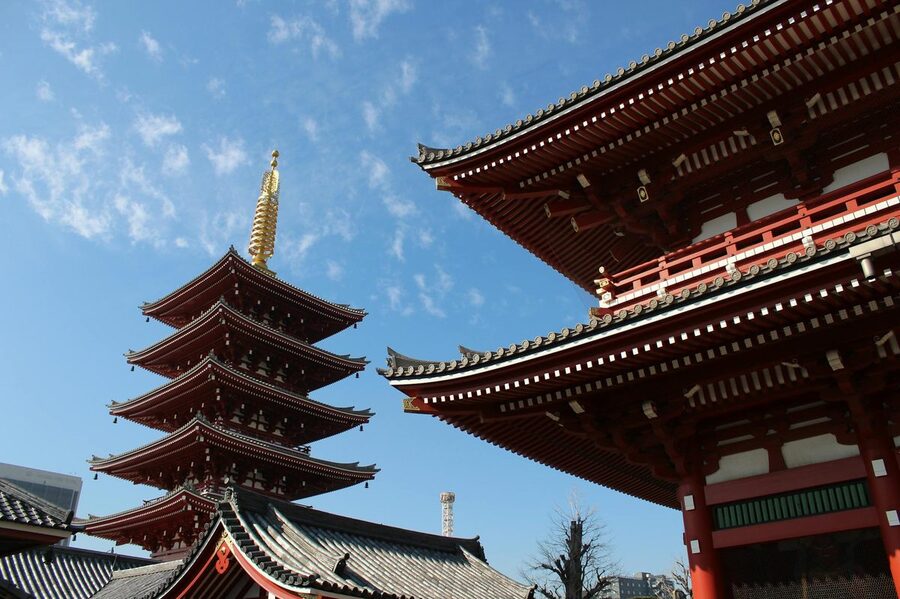 Five-story pagoda at Sensoji Temple in Asakusa Tokyo