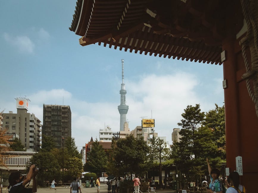 Tokyo Skytree framed by Sensoji Temple