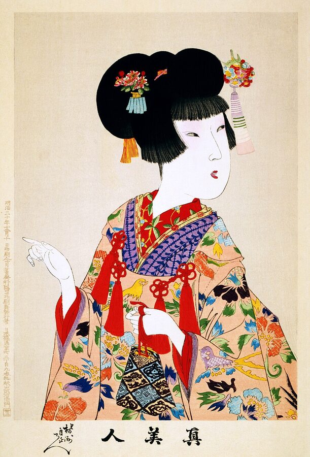 Woman in kimono from Chikanobu's True Beauty series, 1897 ukiyo-e print