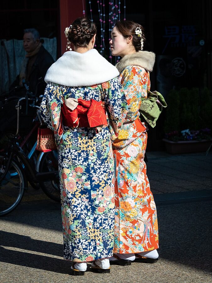 Young women in kimono at Asakusa on Coming of Age Day in Tokyo