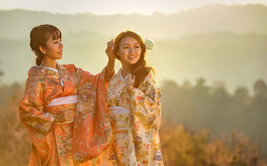 Women in kimono with traditional hair styling and ornaments