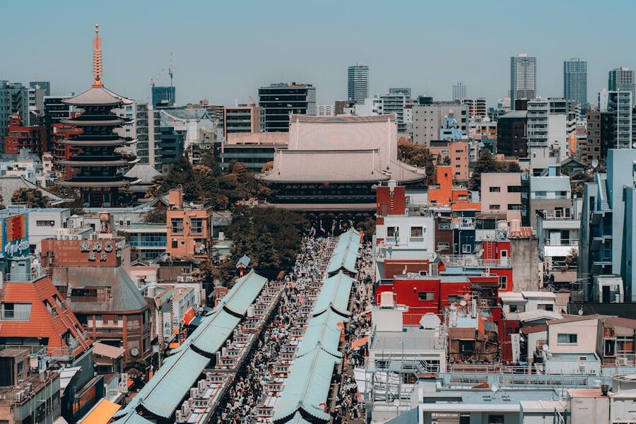 Crowds on Nakamise Shopping Street near Senso-ji Temple in Asakusa