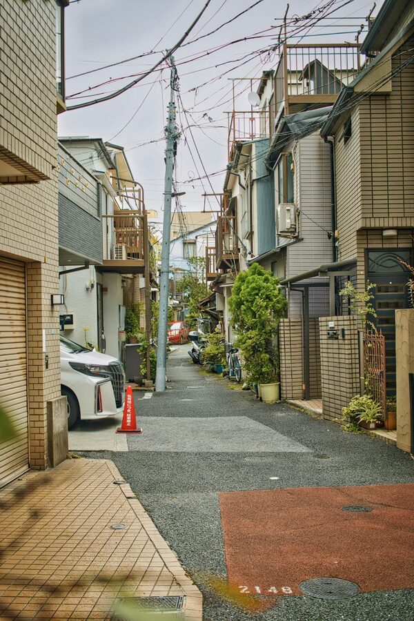Charming quiet residential street in Tokyo with modern architecture