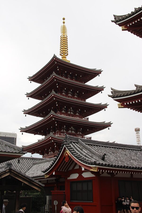 Sensoji temple in Tokyo showing the five-story pagoda