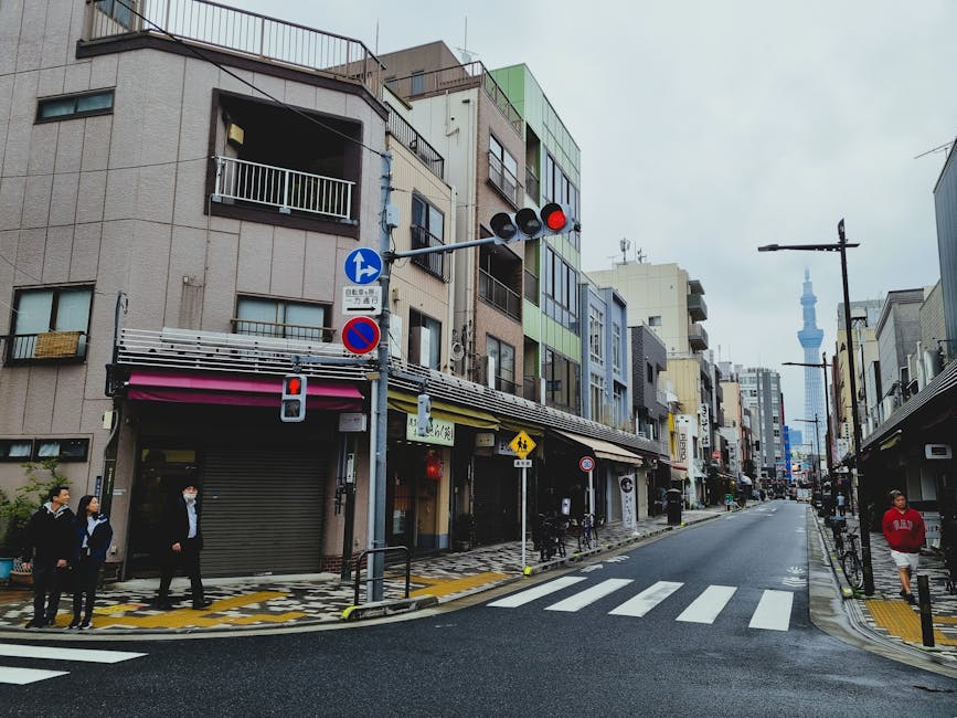 Tokyo street scene with Skytree in distance