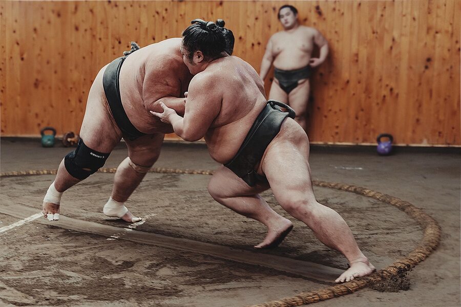 Sumo wrestler in powerful stance