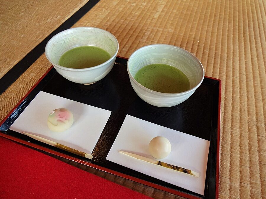 Matcha tray with sweets served at Hamarikyu Gardens Tokyo