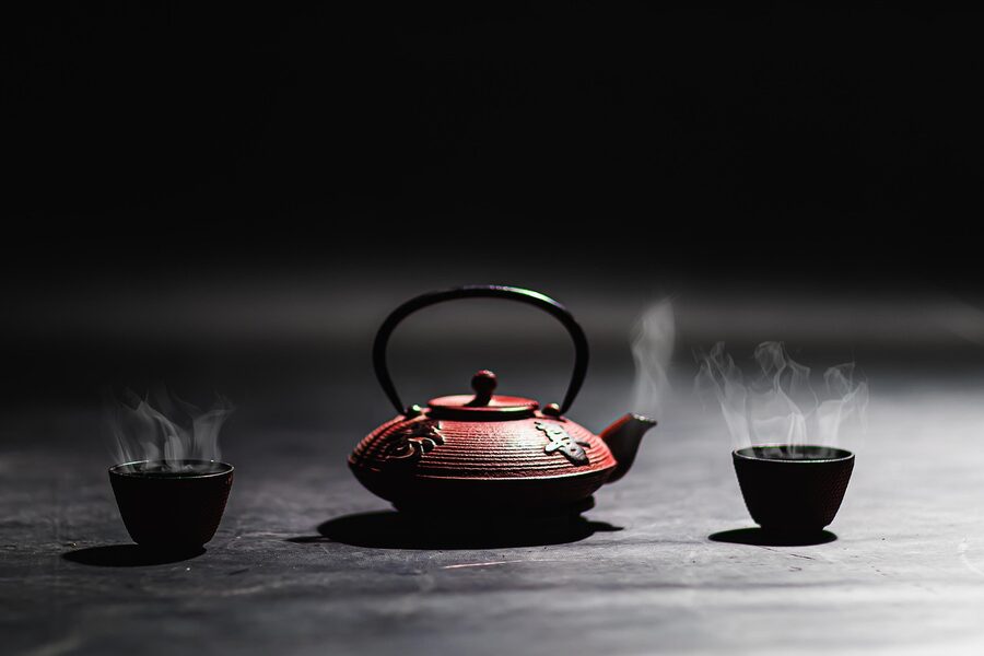 Steaming teapot ready for a Japanese tea ceremony