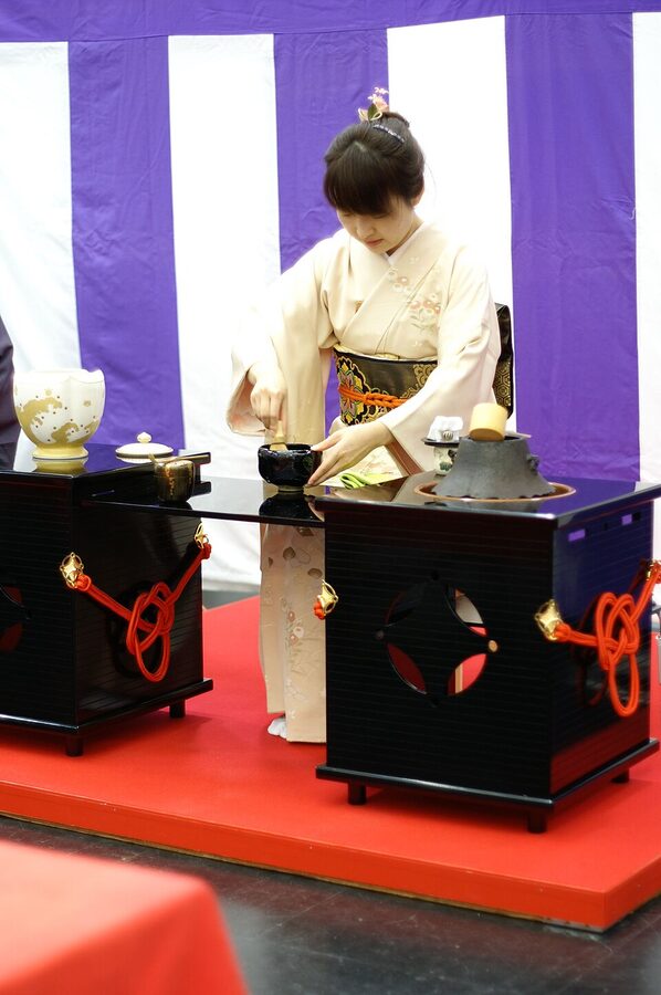 Traditional Urasenke-style Japanese tea ceremony preparation