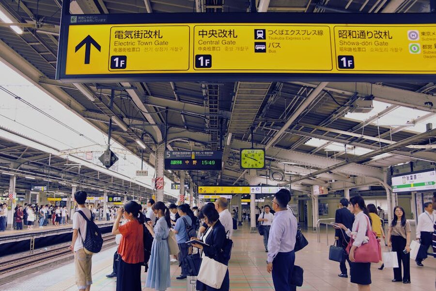 Commuters at a Tokyo train station