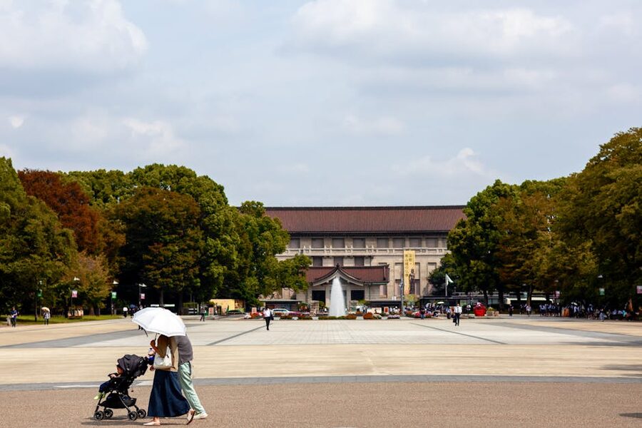Family walking through Ueno Park in Tokyo