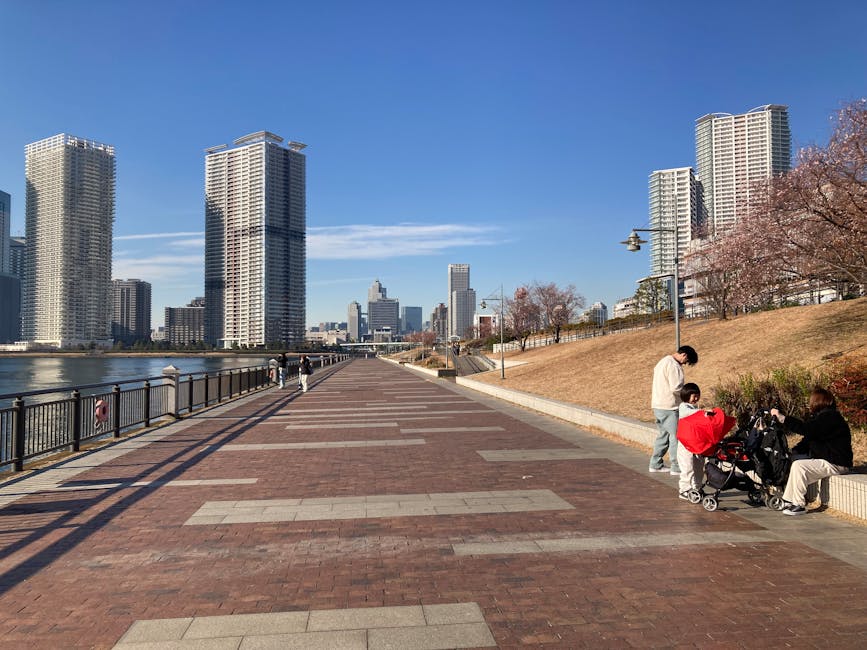 Tokyo waterfront with skyline on a winter day