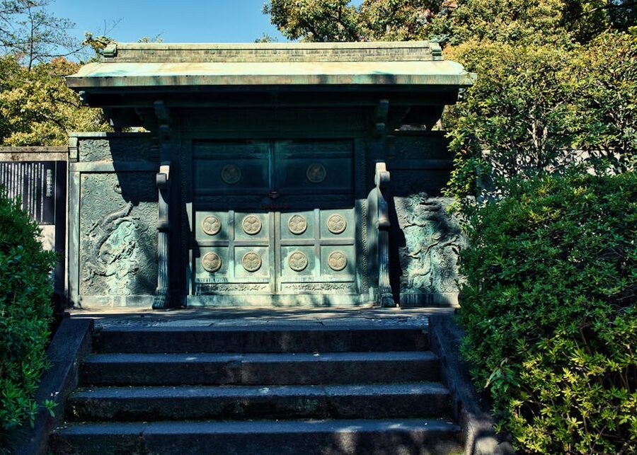 Bronze gate at Zojoji Temple Tokyo