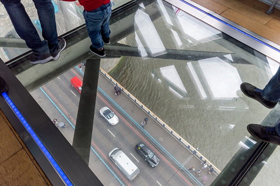 Tower Bridge east glass walkway Thames London
