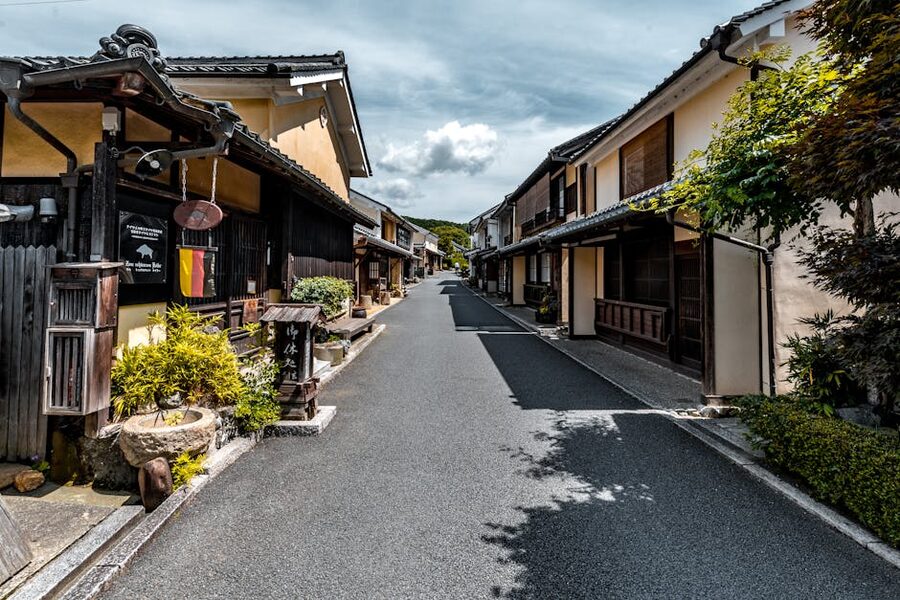 Traditional Japanese street with wooden houses