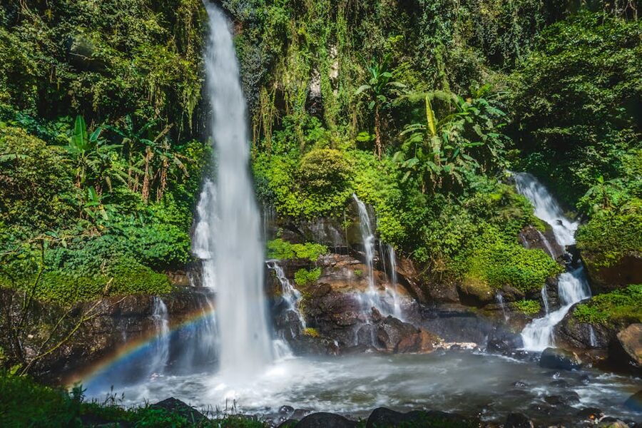 Tropical waterfall and pool in Dalat Vietnam