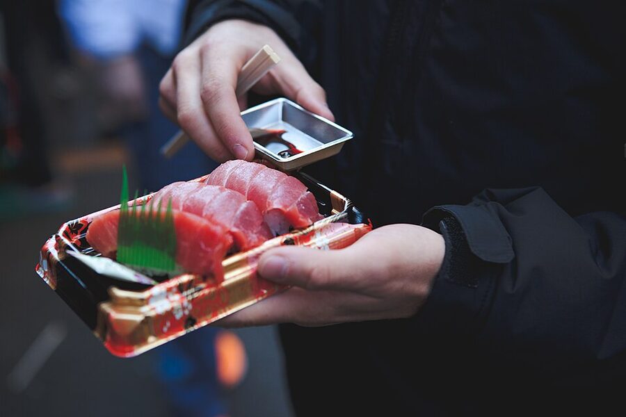 Tsukiji sashimi fresh slices on plate