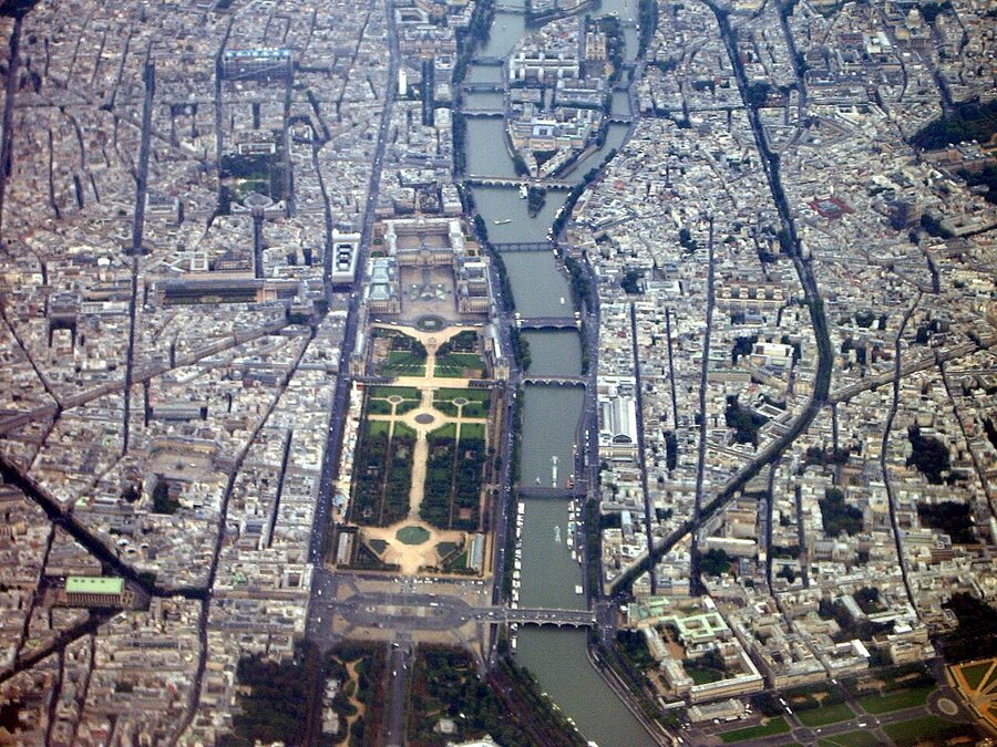 Aerial view of Tuileries Gardens and Louvre museum Paris