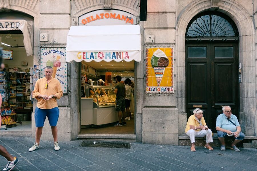 Italian gelato shop street scene