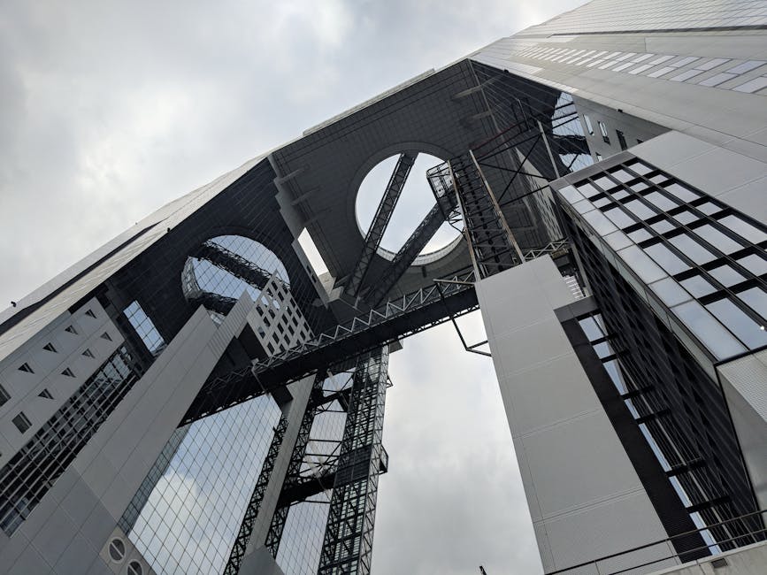 Low angle of Umeda Sky Building modern architecture Osaka